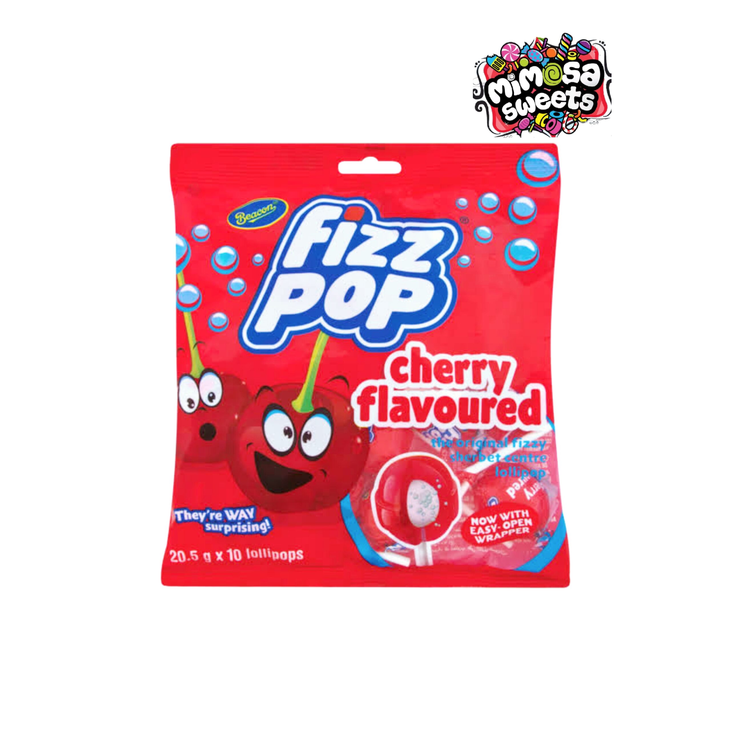 Beacon Fizz Pop Cherry Lollipops 10's